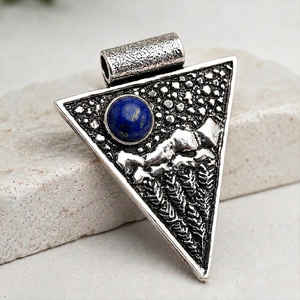 Artisan Brass Lapis Lazuli Triangle Pendant Handmade Gold/Silver Plated Unisex Gothic Boho Statement Jewelry Wholesale - Product Image 6