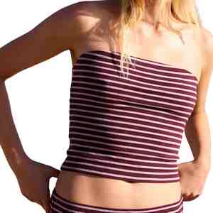 Ensemble deux pièces tricoté rayé pour femme, style vintage, décontracté, printemps-été : haut court sans manches et pantalon large taille haute - Product Image 5