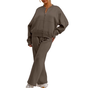 Ensemble de survêtement deux pièces pour femmes, hiver, motif uni, taille élastique, matière Spandex/Nylon - Product Image 1