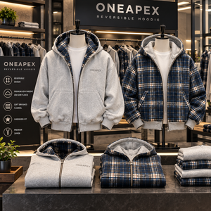Veste à capuche réversible pour homme, à carreaux, zippée, oversize, streetwear d'hiver, vente en gros personnalisée - Product Image 3