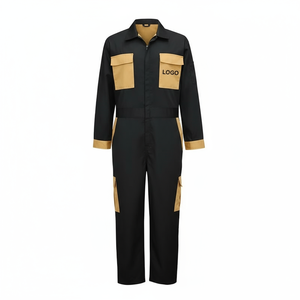 Combinaison de travail en coton pour homme, résistante à l'abrasion, jaune avec poches noires et patch logo - Product Image 5