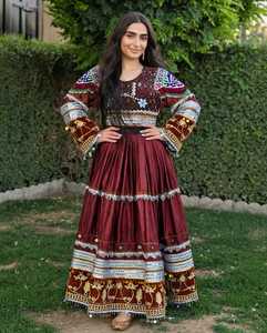 Robe afghane Kuchi la plus vendue pour femmes, style Kuchi, couleur contrastée, robe afghane en forme de A, broderie lourde, robes de mariage - Product Image 4