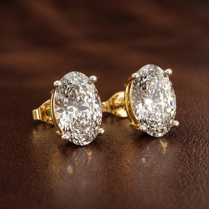 Orecchini a lobo da donna Gema Creative, classici ed eleganti, in oro massiccio 18k, con diamante ovale coltivato in laboratorio a quattro griffe, certificati IGI - Product Image 6