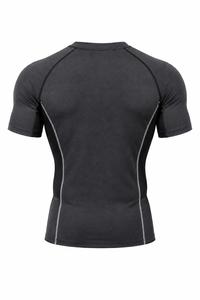 T-shirt de compression à manches courtes gris foncé pour homme, séchage rapide, coupe ajustée, col rond, tricoté, sportif, pour l'entraînement et la gym - Product Image 3