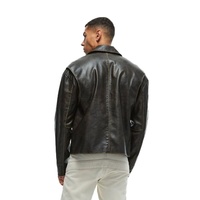 Blouson Moto Homme Personnalisé en Cuir Fendu Coupe-Vent Respirant Col Rabattable Fermeture Éclair Coupe Droite Hiver Uni