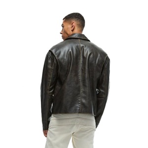 Blouson Moto Homme Personnalisé en Cuir Fendu Coupe-Vent Respirant Col Rabattable Fermeture Éclair Coupe Droite Hiver Uni - Product Image 2
