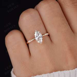 Bague solitaire en or massif 14 carats pour femme, avec diamant de laboratoire certifié IGI 2,02 carats taille marquise et bande ondulée, idéale pour les mariages – Cadeau surprise - Product Image 4