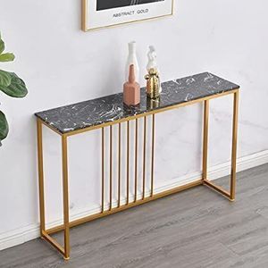 Mirror finish metal <b>console</b> <b>table</b> with <b>Marble</b> top adds reflective beauty to elegant bedroom or hallway furniture decor - Product Image 1