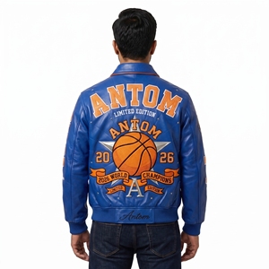 Custom Logo Stand Collar Front Chenille Embroidery Varsity <b>Jacket</b> Blue Bomber <b>Jacket</b> <b>Men</b> Streetwear Wholesale OEM - Product Image 3