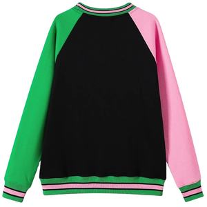 เสื้อสเวตเชิ้ตสามสี - สีดำ สีชมพู และสีเขียว คอกลมผ้าเชนิลล์ แขนจั๊มพ์ พร้อมกระเป๋าจิงโจ้ - Product Image 2