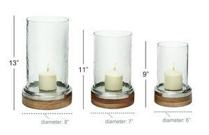 Glass <b>Hurricane</b> Candle Holder Set with Wooden Base Decorative Pillar Candle <b>Lantern</b> for Home Wedding Table Decor - Product Image 5