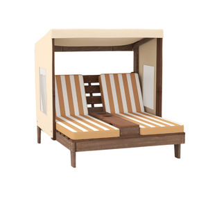 Cama Doble de Madera de Teca Sólida de Lujo para Exteriores con Toldo y Respaldo Ajustable, para Resort, Villa, Patio, Piscina - Product Image 2