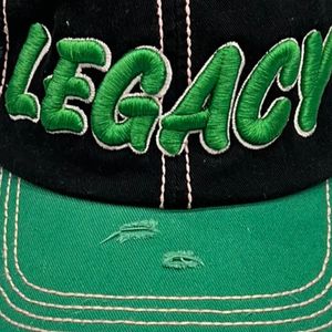 Black and Green Distressed Baseball <b>Cap</b> with Green Embroidered Letter Design Adjustable <b>Vintage</b> Cotton Casual Outdoor Unisex Hat - Product Image 6