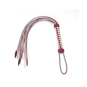 Leather Whip With <b>Red</b> And White Braided Strips And Leather Handle - Product Image 1