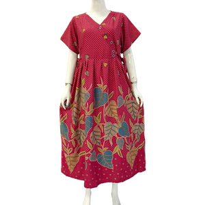 Women Casual V-neck short sleeve midi <b>dresses</b> with <b>string</b> on both sides made from Rayon by Chrysanta - Product Image 5