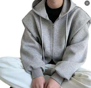 เสื้อฮู้ดซิปผู้ชายสีเทาคอลเลคชั่นใหม่ปี 2024 ทรงหลวม ผ้า Worsted พิมพ์โลโก้ตามสั่ง - Product Image 6