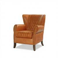 Fauteuil moderne et vintage en cuir véritable pour hôtel et bureau à domicile, dossier incurvé avec tête de clou, chaise de loisirs de couleur beige pour chambre à coucher