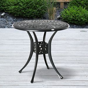 Antique Cast Aluminum 30 <b>Round</b> Patio Dining <b>Table</b> with Umbrella Hole Bistro Style Black <b>Folding</b> Outdoor Furniture - Product Image 2