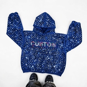 Custom Rhinestone <b>French</b> Terry Cotton Unisex Oversized Knitted Silk Screen Printed <b>Vintage</b> Winter Hoodie Pocket Front Logo - Product Image 6