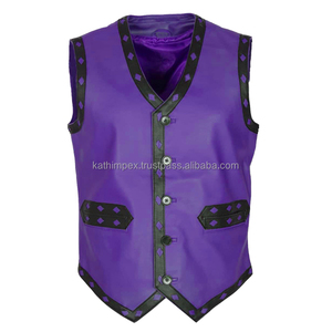 Chaleco de verano Formal de cuero morado con cuello en V para hombre de alta calidad, cierre de botón de cuerno, transpirable, servicio al por mayor de OEM, pedidos al por mayor - Product Image 1