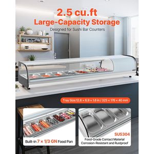 Équipement de réfrigération pour cuisine commerciale, vitrine à sushi de 2,5 pieds cubes, 7 bacs, vitrine de comptoir, verre incurvé, éclairage LED pour - Product Image 2