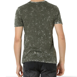 Men's Olive Green <b>Patchwork</b> Printed Cotton T-<b>Shirt</b> Short Sleeve O-Neck Slim Fit Casual Jersey Knitted Design - Product Image 4