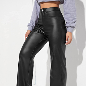 2026 Womens Elastic Waist Mid Pockets Boot Cut <b>Leather</b> <b>Look</b> Eco-Friendly Formal <b>Jeans</b> Side Stripe High Quality Winter Washed - Product Image 4