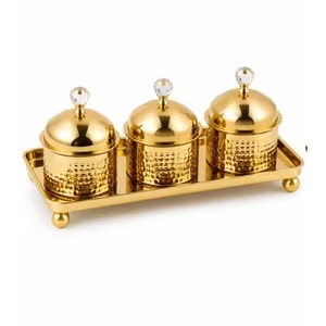 Ensemble de bols de service en acier inoxydable avec couvercle en bois, motif vague, pour noix, dattes, desserts arabes du Ramadan, avec plateau - Product Image 3