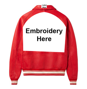 Chaqueta Bomber de Cuero Rojo para Hombre, Estilo Casual, Cuello Alto, Bordado Frontal, Corte Regular, Estilo Invernal - Product Image 2