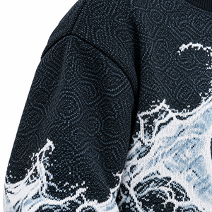 Suéter de punto extragrande para hombre con estampado gráfico Eclipse negro y estampado celestial abstracto blanco, cuello redondo, estilo urbano, venta al por mayor - Product Image 6