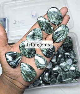 Lot en gros de cabochons de séraphinite 100 % naturelle, pierres précieuses en vrac de formes variées et de qualité supérieure pour la fabrication de bijoux - Product Image 1