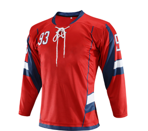 Camiseta de hockey personalizada, roja, azul marino, blanca, número 93, uniforme de equipo, ropa deportiva sublimada - Product Image 2