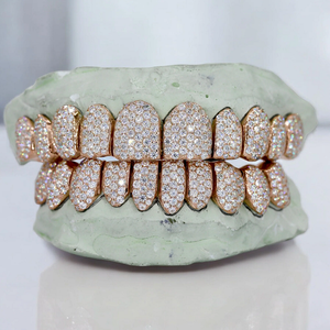 Grillz dentaire Hip Hop en argent plaqué or 18K, avec micro-incrustations de moissanite taille brillant, pour dents supérieures et inférieures, unisexe - Product Image 3
