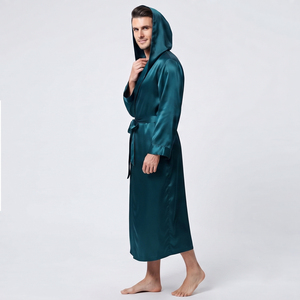 Bata de satén con capucha para hombre, manga larga, sedosa y suave, para otoño, con bolsillos y cinturón, camisón de satén para hombre - Product Image 3