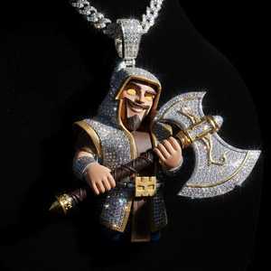 จี้โมอิสซาไนต์ลายการ์ตูนนักรบผู้ชาย ประดับเพชร สไตล์ฮิปฮอป ของขวัญสำหรับงานปาร์ตี้ เงินแท้ 925 เครื่องประดับจี้และชาร์ม - Product Image 1