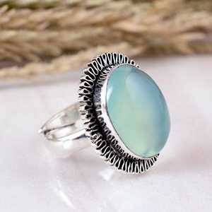 แหวนเงินแท้ 925 ประดับพลอยอะควาคาลซีโดนี งานแฮนด์เมดสไตล์วินเทจ โบโฮ ลายฟิลิกรีรูปนก เครื่องประดับอัญมณีสำหรับทุกเพศ เหมาะสำหรับงานแต่งงาน - Product Image 2