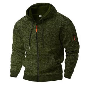 Sweat-shirt à capuche zippé pour homme, coupe classique, couleur unie, en molleton bouclette, décontracté, pour l'hiver, 100 % coton, anti-plis - Product Image 2