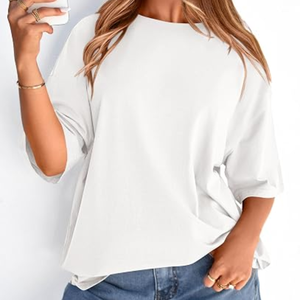 Camiseta Oversize para Mujer, Blusa Casual Holgada para Salir, Camisa de Manga Corta con Hombros Caídos para Uso Diario y Estilo Urbano - Product Image 3