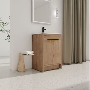 Mobile Bagno Freestanding Bianco con Lavabo in Ceramica da 24 Pollici e 2 Ante con Chiusura Ammortizzata Modello BVB02424IMO G BL9060B Imballaggio KD - Product Image 3