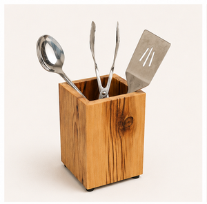 Porte-ustensiles en bois artisanal, grain naturel rustique, organisateur de cuisine en bois pour comptoir, rangement pour couverts et outils, écologique - Product Image 5