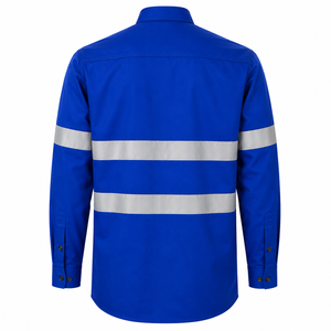 Custom Royal Blue Hi Vis Reflective Long Sleeve Industrial Safety Uniform Shirt Polyester Unisex OEM - Product Image 2