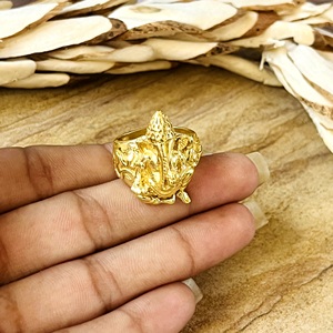 Bague Lord Ganesha, modèle populaire, en laiton tribal plaqué or 18 carats, motif Dieu Éléphant, bijoux spirituels unisexes pour la vente en gros/OEM/ODM - Product Image 3