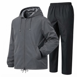 Ensemble de survêtement coupe-vent à capuche pour hommes, veste à fermeture éclair de couleur unie, pantalon long, léger, vêtements de sport décontractés, vêtements de sport d'automne - Product Image 4