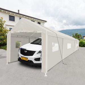 Abri de voiture portable robuste blanc 10 x 30 avec fenêtre pour rangement extérieur - Product Image 1