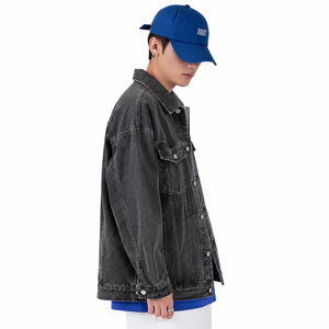 High Quality Vintage <b>Men's</b> Denim Jean Jacket Garment Dyed Black <b>White</b> Breathable Eco-friendly Functional Autumn Winter Plus Size - Product Image 1