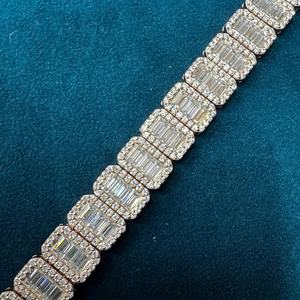 Pulsera de tenis de plata 925 con diamantes cultivados en laboratorio de corte esmeralda, doble halo, de lujo, para hombre y mujer - Product Image 1