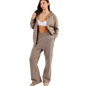 Women Full Zip Hoodie Tracksuit <b>Set</b> Loose Fit Sweatshirt Straight Wide Leg Trousers Elastic Waist Casual <b>Two</b> <b>Piece</b> <b>Lounge</b> Outfit - Product Image 1