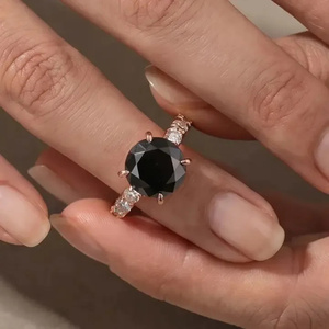 925 Black Moissanite 4.0 Carat Hidden Halo 4 Prong Round Cut Rose Gold Plated Promise <b>Ring</b> Women's <b>Indian</b> Supplier. - Product Image 5