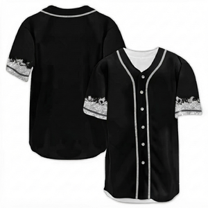 Camiseta de Béisbol Personalizada con Estampado Digital Negro y Gris Brillante, 100% Poliéster, Cuello en V, Nombre y Números del Equipo Personalizados, Mangas Cortas - Product Image 1