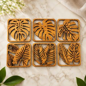 Asanoha Geometric Laser Cut Solid Wood Coaster Handcrafted Heat Resistant Drink Mat Modern <b>Table</b> <b>Protector</b> Coffee Tea Cup Holder - Product Image 4